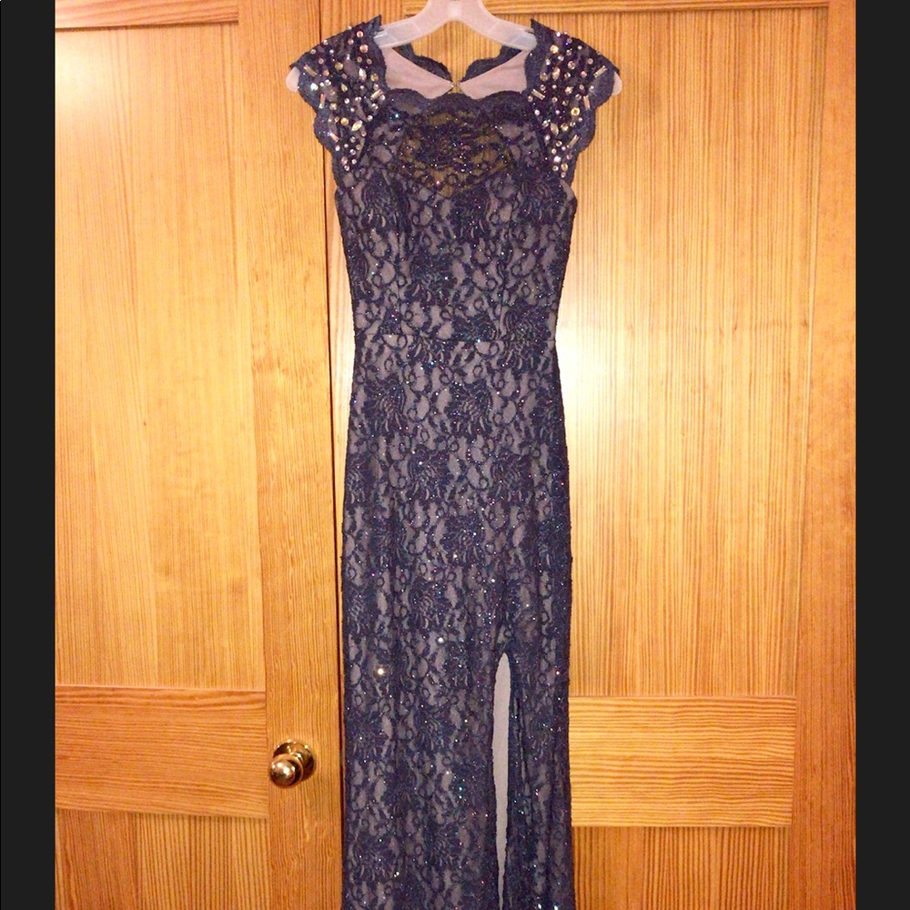 GLITTER LACE LONG PROM DRESS
